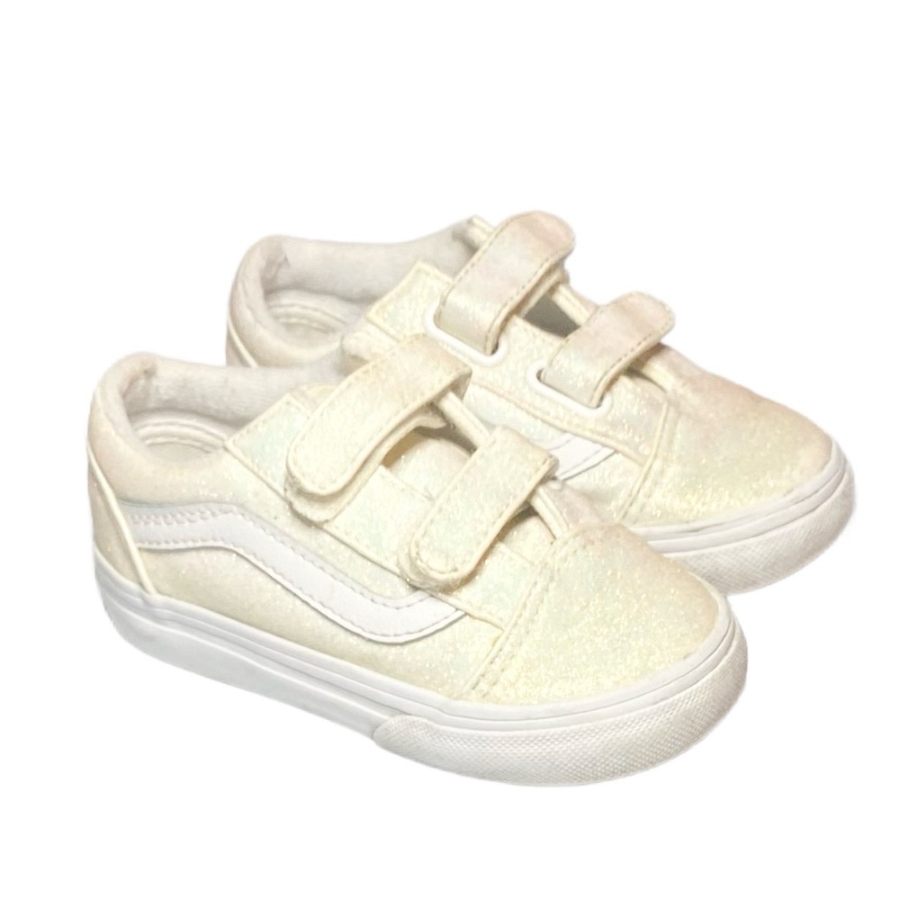 Vans Toddler Girl Old School V Shoe White Glitter Size 7.5
